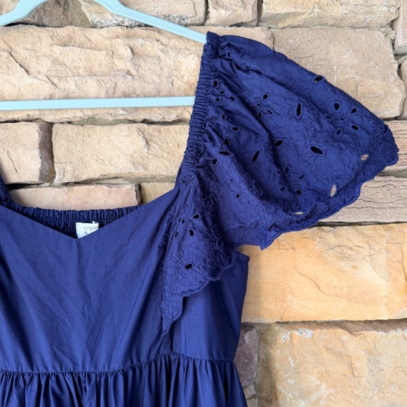 Crown & Ivy XL Navy Eyelet Cotton Flutter Smocked Back Maxi Dress Cottage Preppy - Picture 6 of 13